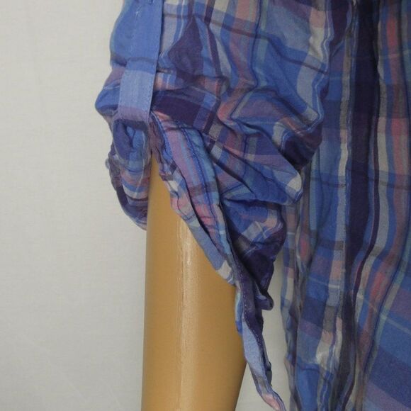 Black by Moussy Plaid Button Up Tab Sleeve Shirt Blue Pink Lighyweight - Picture 5 of 9